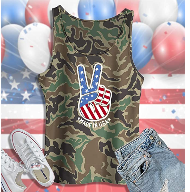 AllBirthDayGift Camo American Flag Tank Top 4th of July Shirt Military T-Shirt M