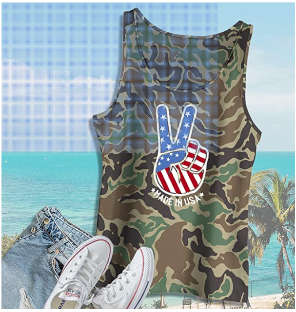 AllBirthDayGift Camo American Flag Tank Top 4th of July Shirt Military T-Shirt M