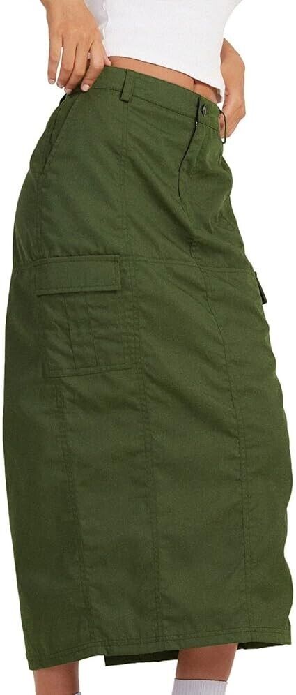 Women's Denim Cargo Long Skirts High Waist Side Split Midi Pencil Jean Skirt, XL