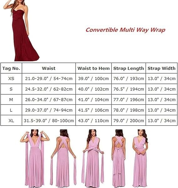 Women Transformer Evening Long Prom Dress Multi-Way Wrap Convertible Maxi Gown L