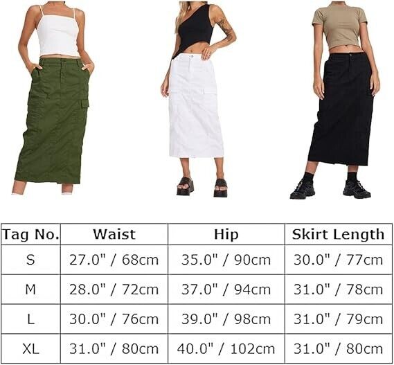 Women's Denim Cargo Long Skirts High Waist Side Split Midi Pencil Jean Skirt, XL