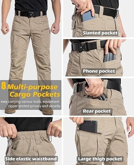 CARWORNIC Men's Rip-Stop Tactical Lightweight Water Resistant Work Pants, 38x34