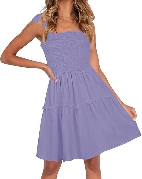 ZESICA Women' 2024 Summer Spaghetti Strap Sleeveless Square Neck Ruffle Dress, S