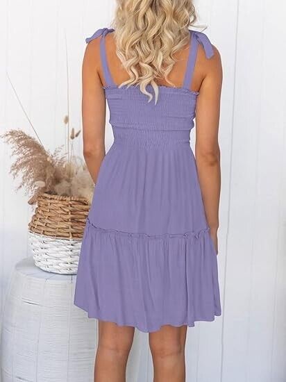 ZESICA Women' 2024 Summer Spaghetti Strap Sleeveless Square Neck Ruffle Dress, S