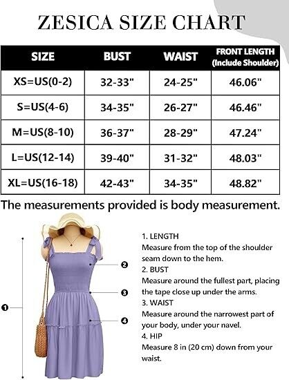 ZESICA Women' 2024 Summer Spaghetti Strap Sleeveless Square Neck Ruffle Dress, S