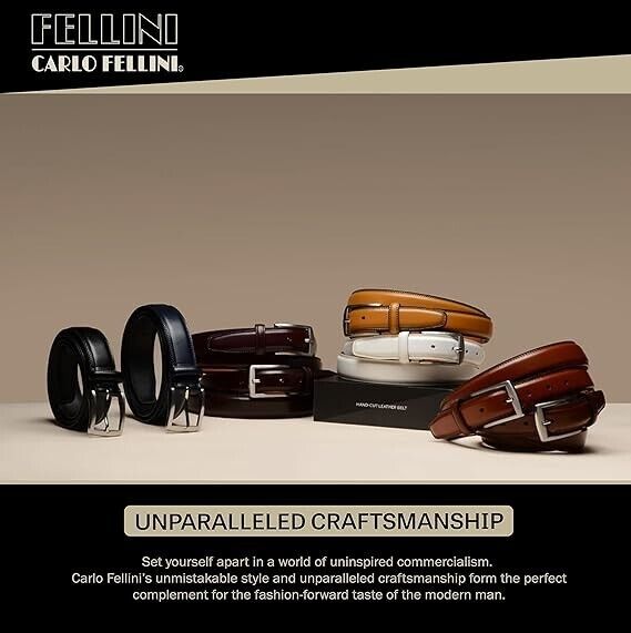 Carlo Fellini Belts- Men's Dress Belt- Hand Made 100% Full Grain Leather Belt, L