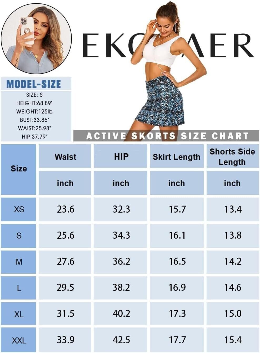 Ekouaer Women's Athletic Skorts Lightweight Golf Skirts Inner Shorts Pocket, XL