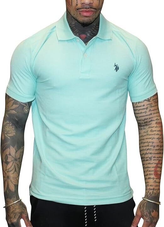 U.S. Polo Assn. Ultimate Pique Polo Shirt, Jade Green Heather/Navy SM