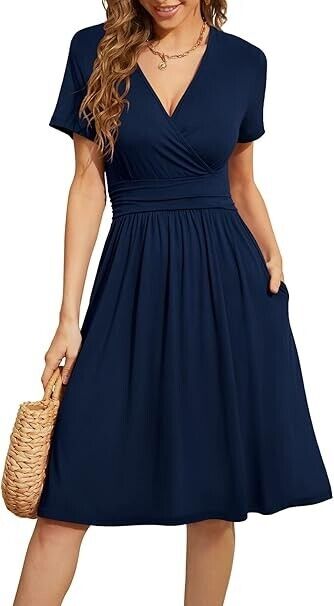 WEACZZY Womens Dresses Short Sleeve Casual Summer Dress V-Neck Party Dress, XXL