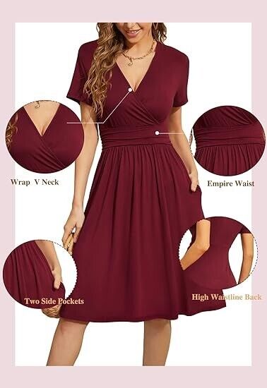 WEACZZY Womens Dresses Short Sleeve Casual Summer Dress V-Neck Party Dress, XXL
