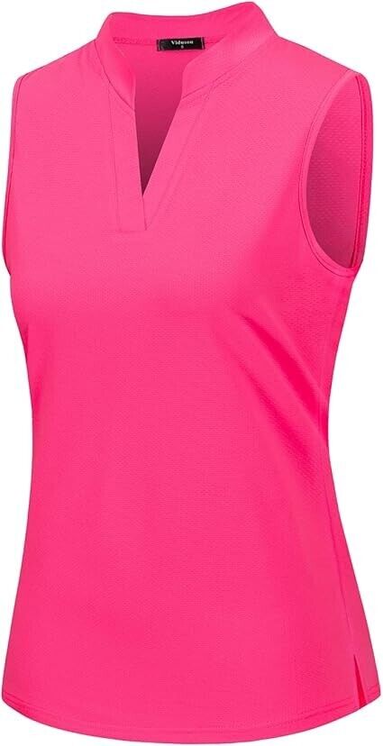 Women's Sleeveless Golf Polo Shirts Lightweight Tennis Sport Tops, Rose Red, S