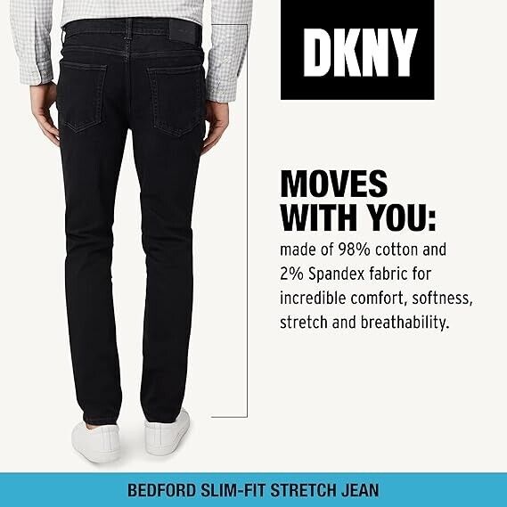 DKNY Men' Jeans Bedford Stretch Denim Slim Fit Jeans for Men Black Rinse 29W 30L
