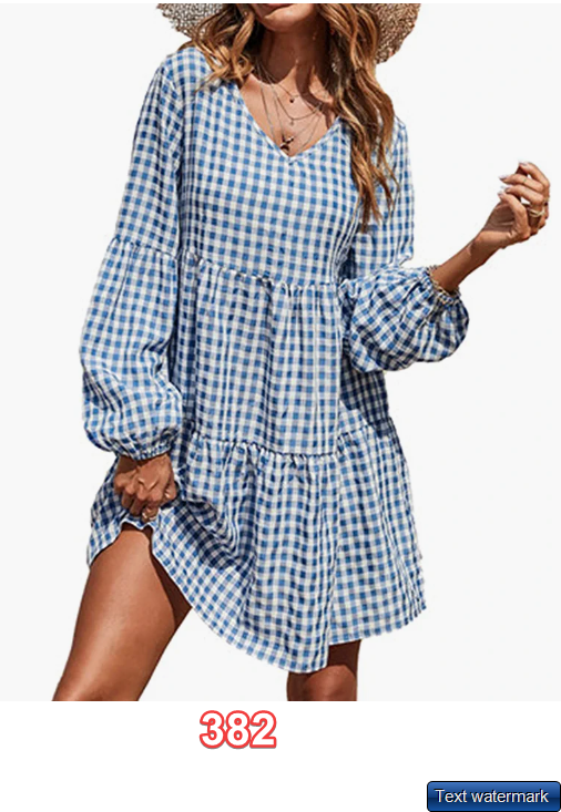 BTFBM Women V Neck Dress Loose Fit Tunic Dress Flowy Plaid Pleated Mini Dress S
