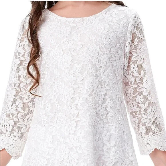 APRIL GIRL Flower Girl Dress, Lace Dress 3/4 Sleeve Dress Ivory 14-16 Years