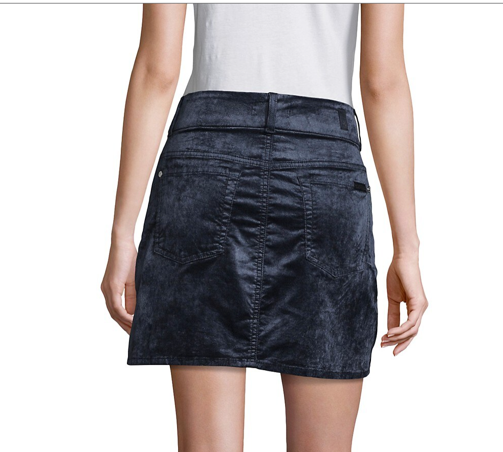 7 For All Mankind Zip-Front Velvet Mini Skirt, Women's Size 30/(US8-10)Navy NEW