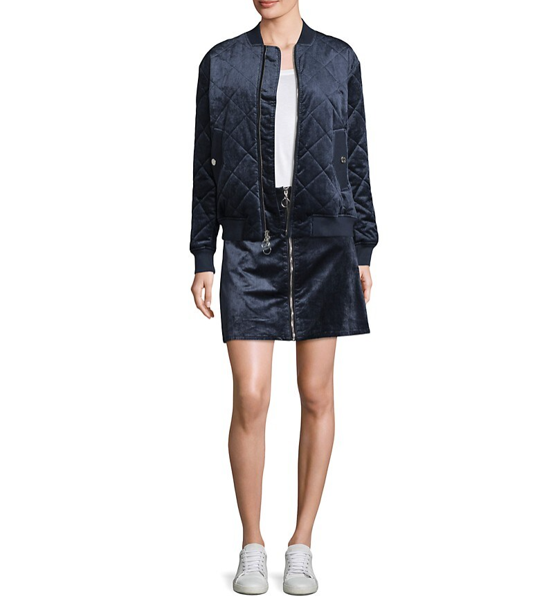 7 For All Mankind Zip-Front Velvet Mini Skirt, Women's Size 30/(US8-10)Navy NEW