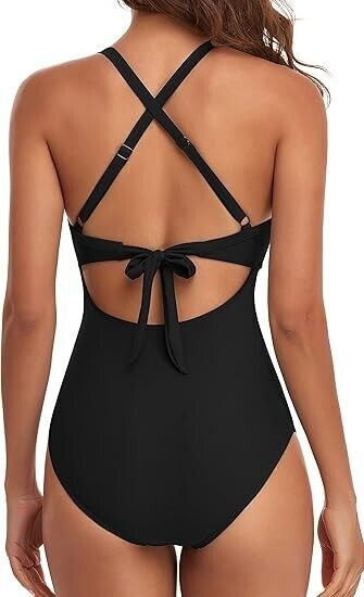 Eomenie Women 1 Piece Swimsuit Tummy Control Cutout High Waisted Bathing Suit, L