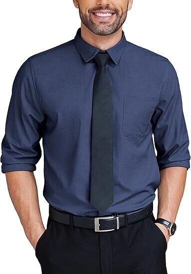 COOFANDY Men Button Down Long Sleeve Shirts Regular Fit Suit Shirt Dress, Blue L