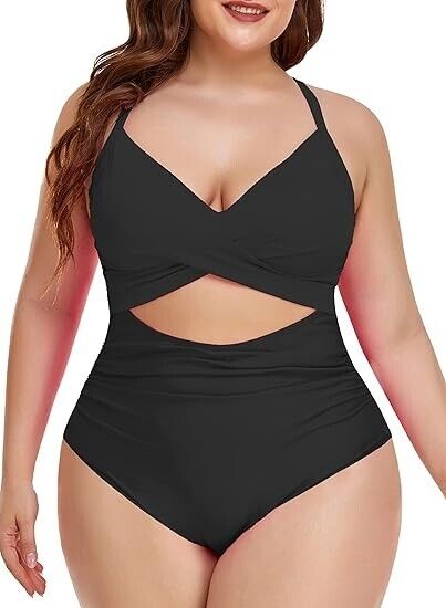 Eomenie Women 1 Piece Swimsuit Tummy Control Cutout High Waisted Bathing Suit, L