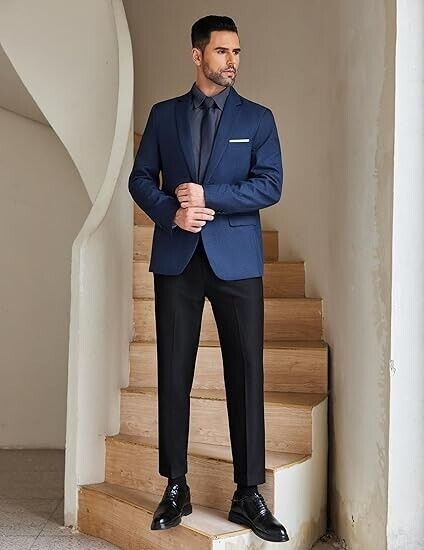COOFANDY Men Button Down Long Sleeve Shirts Regular Fit Suit Shirt Dress, Blue L