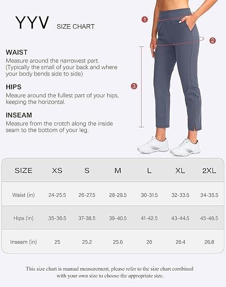 YYV Women Golf Pants Stretch Work Ankle Pants High Waist Dress Pants- Pockets, S