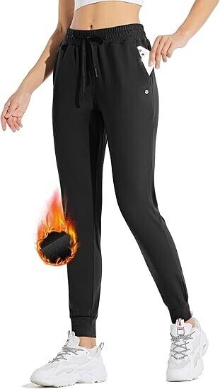 Willit Women's Fleece Lined Joggers Warm Pants Running Thermal Sweatpants, Small