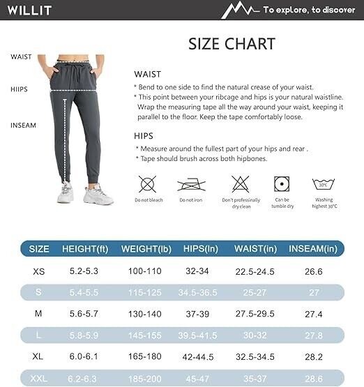 Willit Women's Fleece Lined Joggers Warm Pants Running Thermal Sweatpants, Small