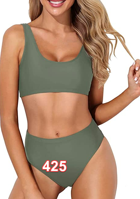 Tempt Me Women Two Piece Scoop Neck Bikini Crop Top High Cut Swimsuit High Waist
