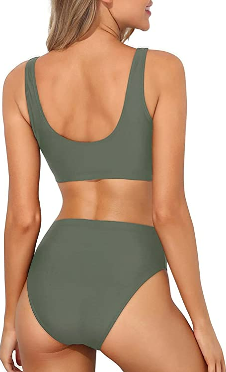 Tempt Me Women Two Piece Scoop Neck Bikini Crop Top High Cut Swimsuit High Waist