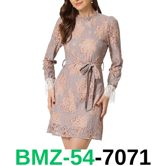 Allegra K Women's Cocktail Elegant Ruffle Crew Neck Floral Lace Shift Dress, S