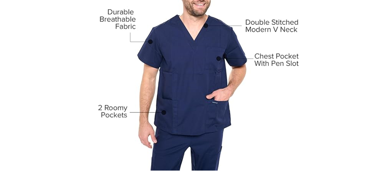 Dagacci Medical Uniform Womens and Mens Scrub Set Unisex Medical Scrub Shirt, M