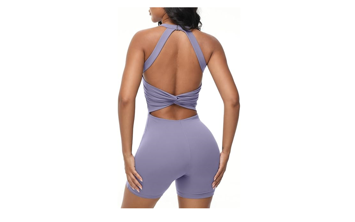 Wenlia Women's One Piece Jumpsuits Shorts Sleeveless Sexy Backless Square Neck,S