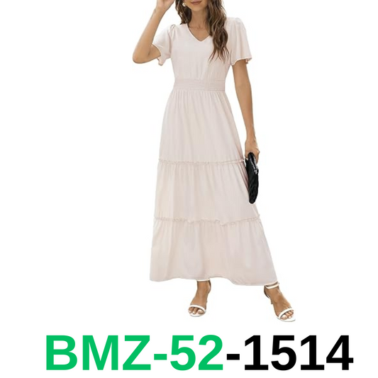 Zattcas Womens 2024 Long Summer Dress Casual Short Flutter Sleeve V Neck, M