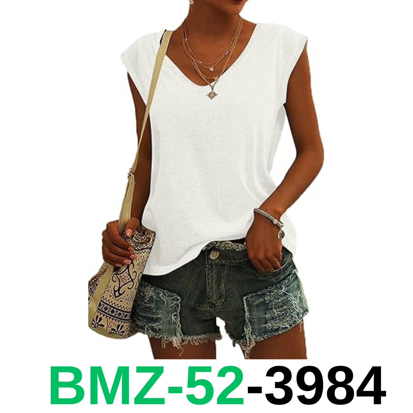 AUSELILY Womens Cap Sleeve T-Shirt Casual Loose Fit Tank Tops WHITE-L