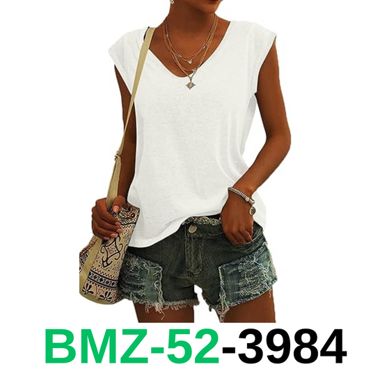 AUSELILY Womens Cap Sleeve T-Shirt Casual Loose Fit Tank Tops WHITE-L