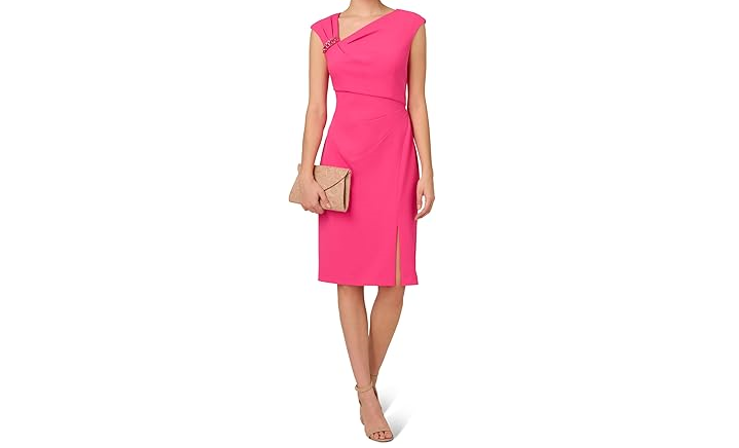 Adrianna Papell Women's Knit Crepe Short Dress, Electric Pink, 14