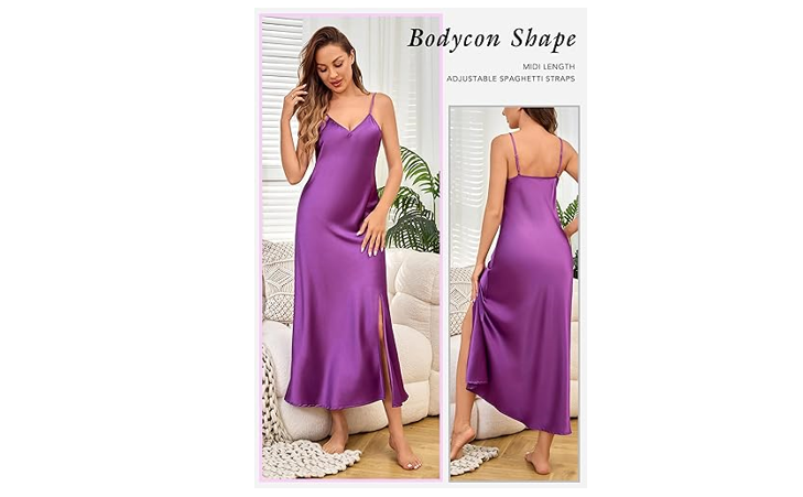 ALCEA ROSEA Women's Open Back Long Satin Slip Dress Adjustable Spaghetti Strap,M
