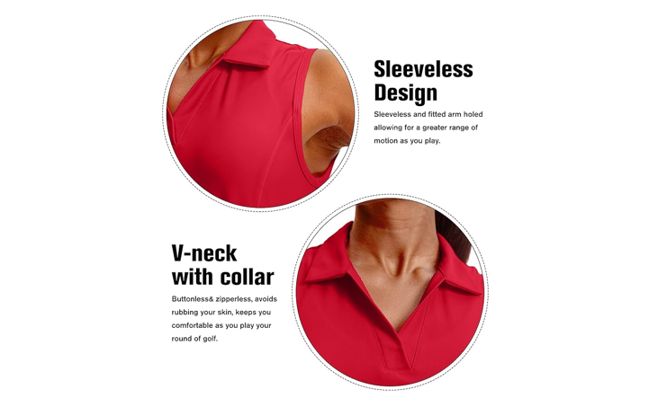 Women's Sleeveless Golf Polo Shirts Tennis Quick Dry Collared Tank Tops V-Neck,M
