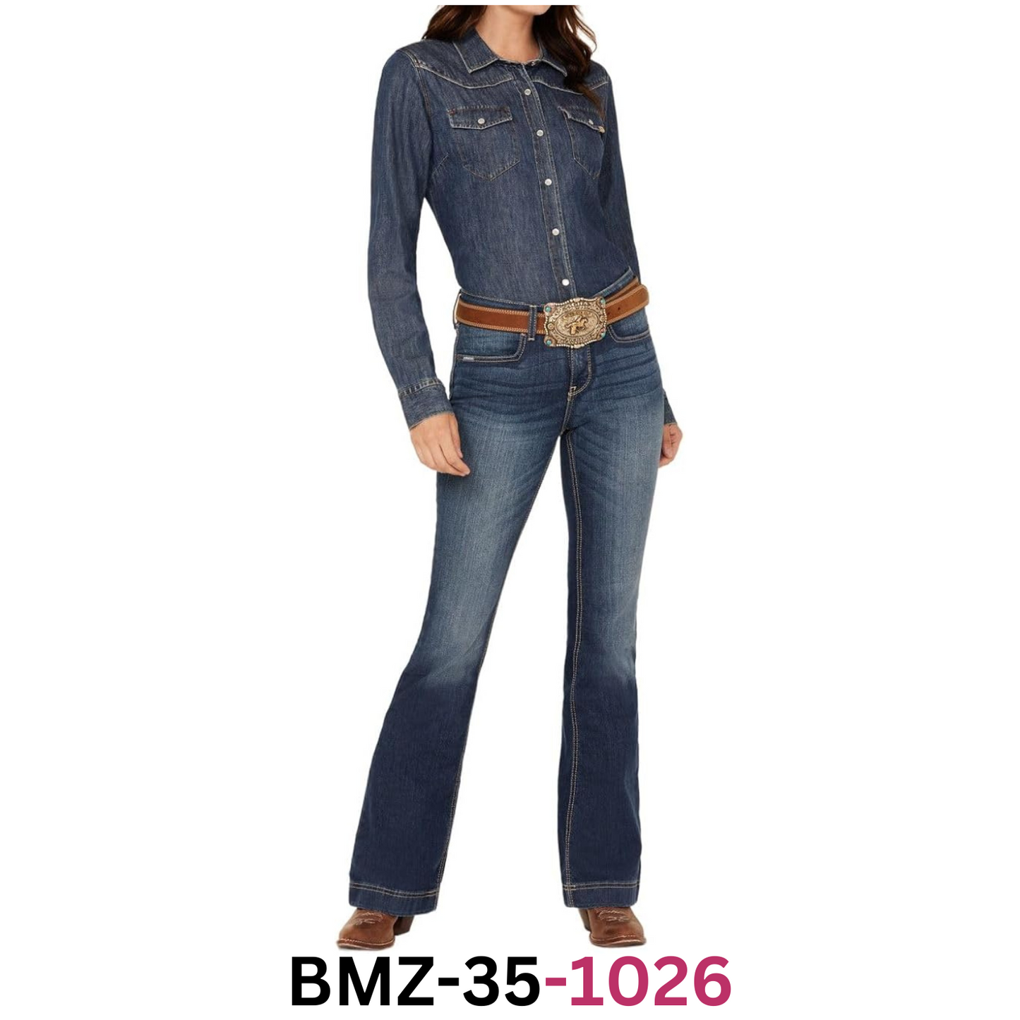 Cinch Women's Lynden Medium Wash Mid Rise Trouser Stretch Denim Jeans, 28/5 Reg