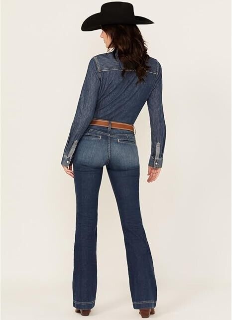 Cinch Women's Lynden Medium Wash Mid Rise Trouser Stretch Denim Jeans, 28/5 Reg