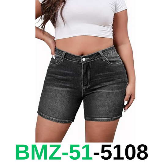 AusLook Plus Size Denim Shorts for Women Black 14W High Waisted Comfy Stretch