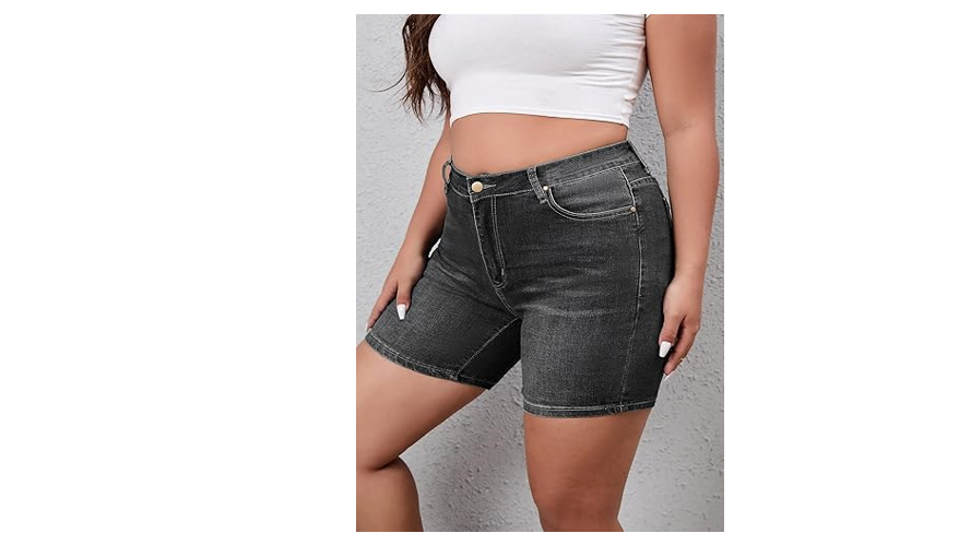 AusLook Plus Size Denim Shorts for Women Black 14W High Waisted Comfy Stretch