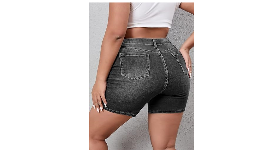 AusLook Plus Size Denim Shorts for Women Black 14W High Waisted Comfy Stretch