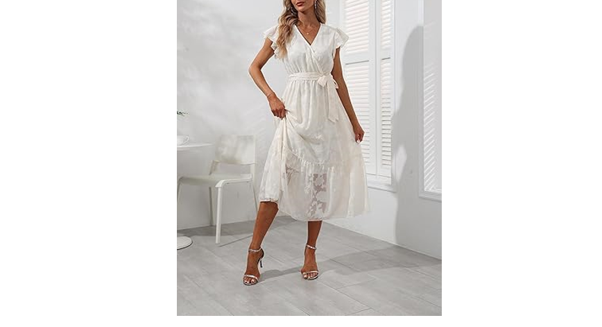 VintageClothing Womens Sundress Casual Floral Summer Boho Dress Flowy Wrap, M
