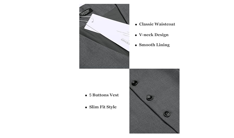 COOFANDY Men's Fashion Suit Vest Slim Fit Casual Business Wedding Waistcoat, XL