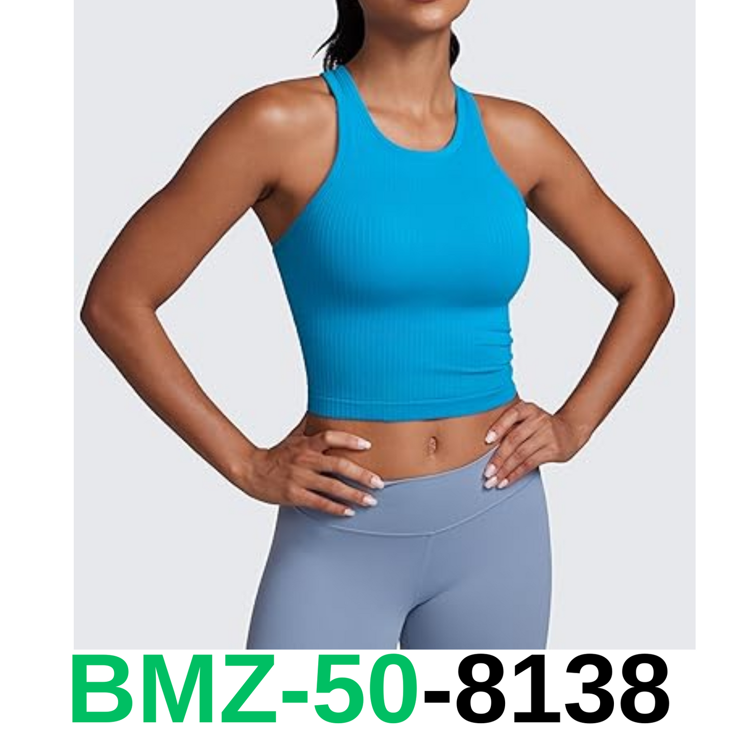 CRZ YOGA Womens Seamless Ribbed Longline High Neck Sports Bra - Racerback,  S