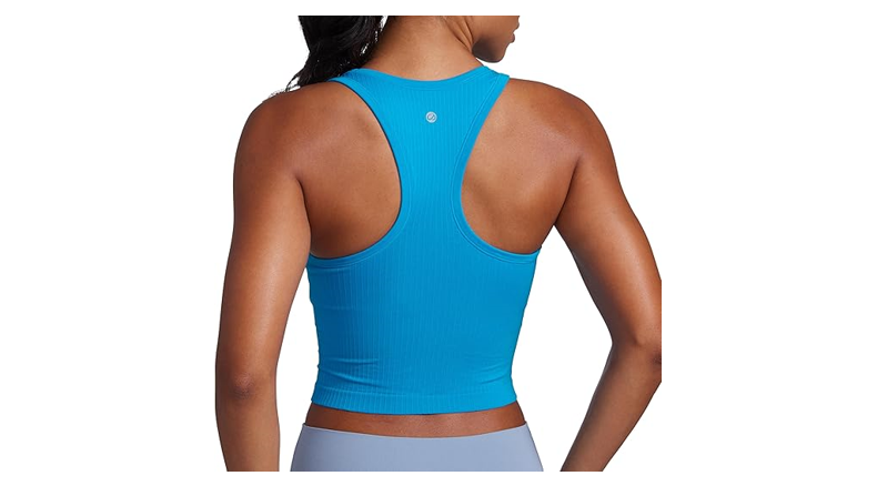 CRZ YOGA Womens Seamless Ribbed Longline High Neck Sports Bra - Racerback,  S