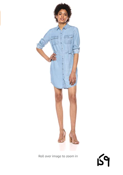 Brand - Daily Ritual Women's Tencel Long-Sleeve Utility Dress, Light Wash, 14