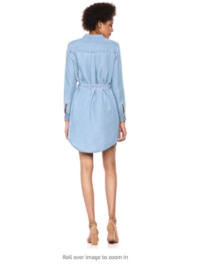 Brand - Daily Ritual Women's Tencel Long-Sleeve Utility Dress, Light Wash, 14