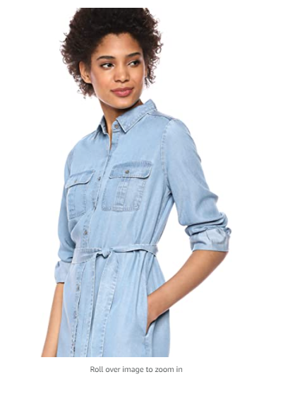Brand - Daily Ritual Women's Tencel Long-Sleeve Utility Dress, Light Wash, 14